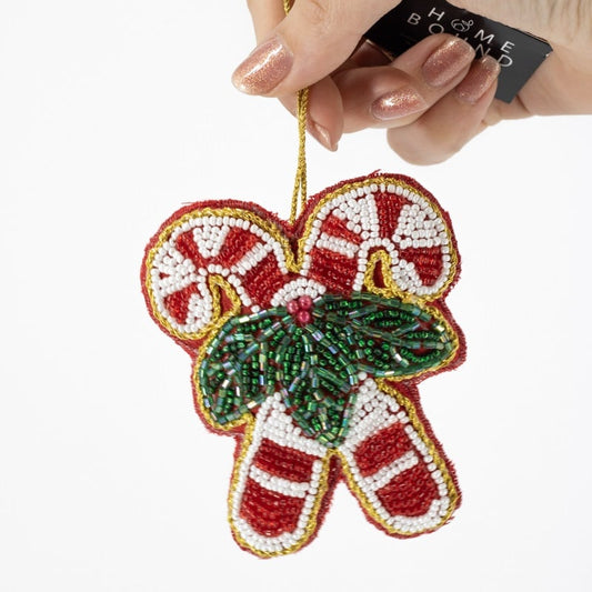 Kersthanger met kralen | Candy cane