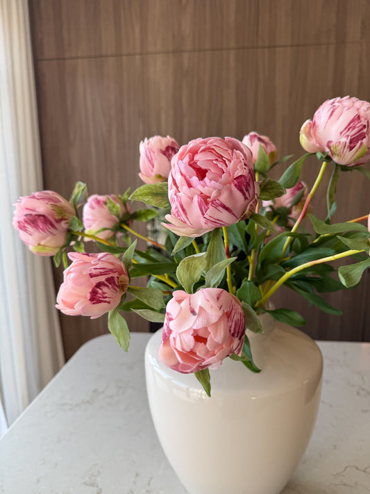 Real Touch Pioenrozen Licht Roze S – 48 cm | Bundel van 3 Geluk in bloei