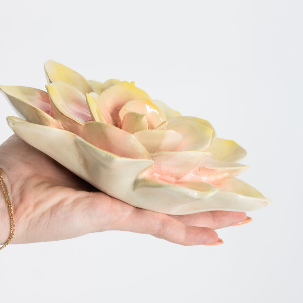 Wanddecoratie keramiek bloem | Roze & Geel Geluk in bloei