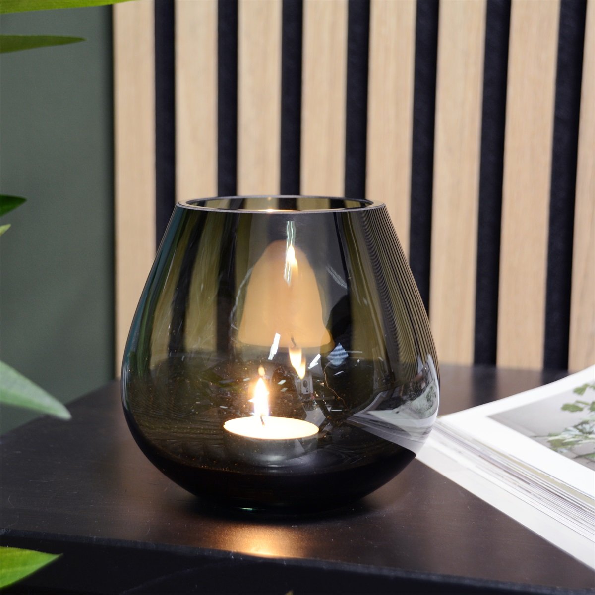 Waxinelichthouder Tasman | Grijs rookglas