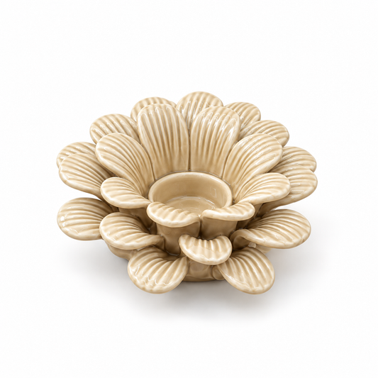 Keramieken kaarshouders & waxinelichthouders | Dahlia, Margriet en Roos | Beige Geluk in bloei