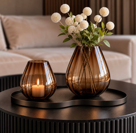 Tasman Windlichten | Ribbed Brown | Verkrijgbaar in 3 maten Geluk in bloei