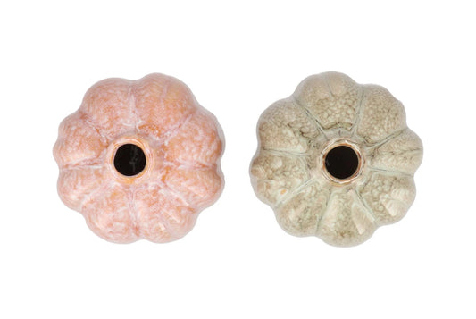 Keramieken Pompoen Vaas 21 cm | Roze/Oranje & Groen Geluk in bloei