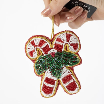 Kersthanger met kralen | Candy cane
