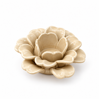 Keramieken kaarshouders & waxinelichthouders | Dahlia, Margriet en Roos | Beige Geluk in bloei
