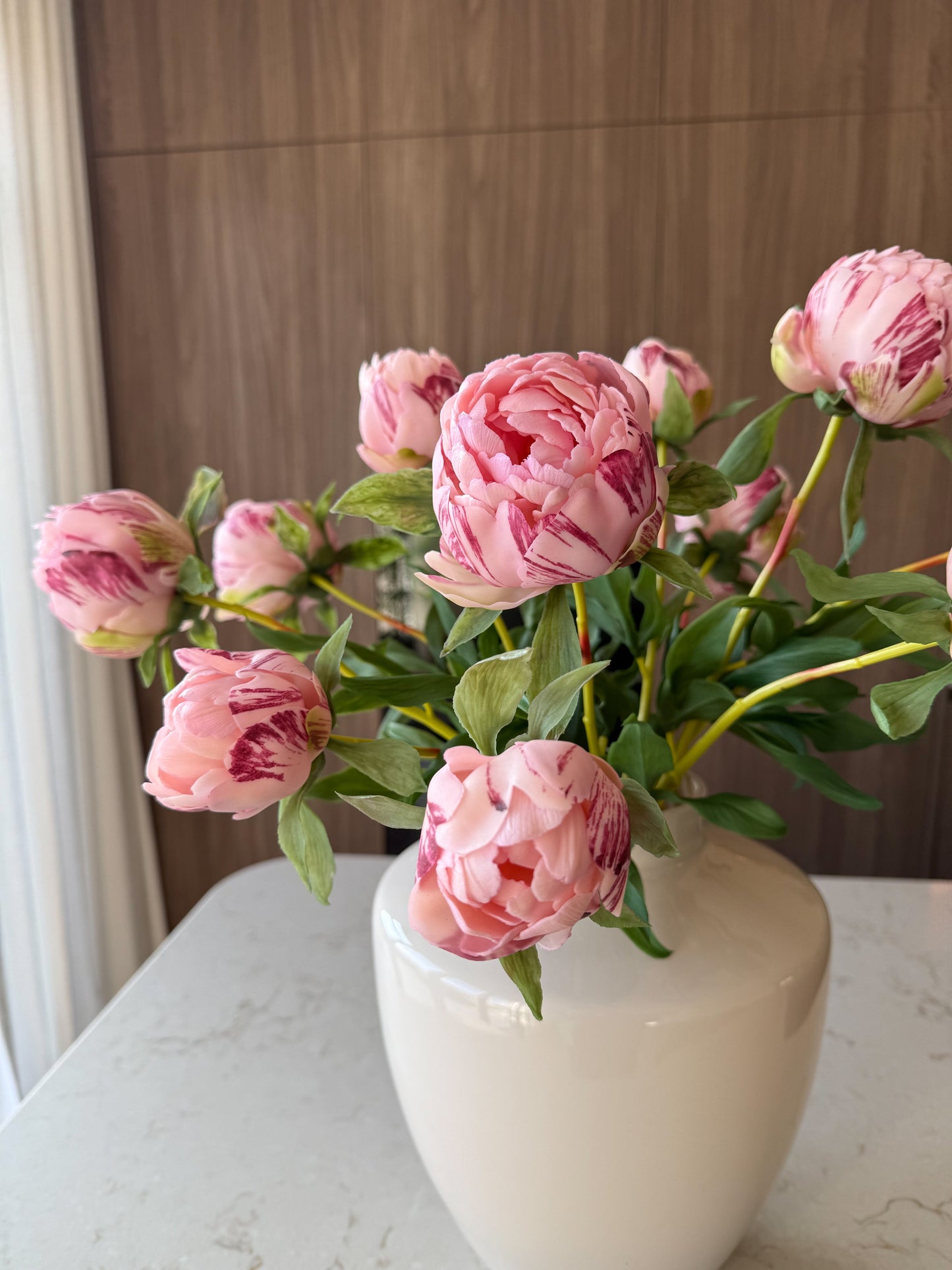 Real Touch Pioenrozen Licht Roze S – 48 cm | Bundel van 3 Geluk in bloei