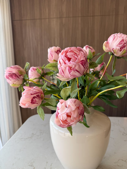 Real Touch Pioenrozen Licht Roze S – 48 cm | Bundel van 3 Geluk in bloei