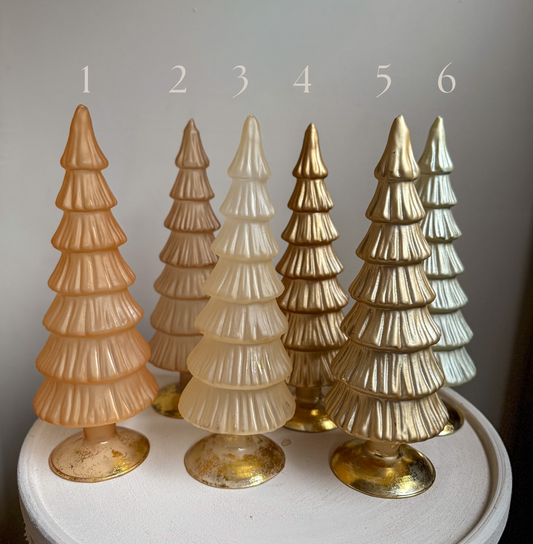 Glazen kerstboompjes | Zand/goudkleurige tint 30 cm x Ø 10 cm