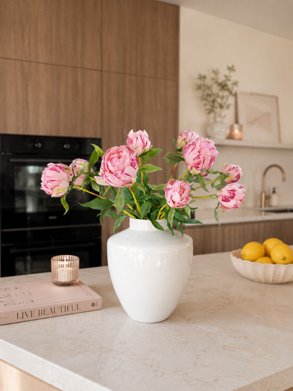 Real Touch Pioenrozen Licht Roze M – 63 cm | Bundel van 3 Geluk in bloei