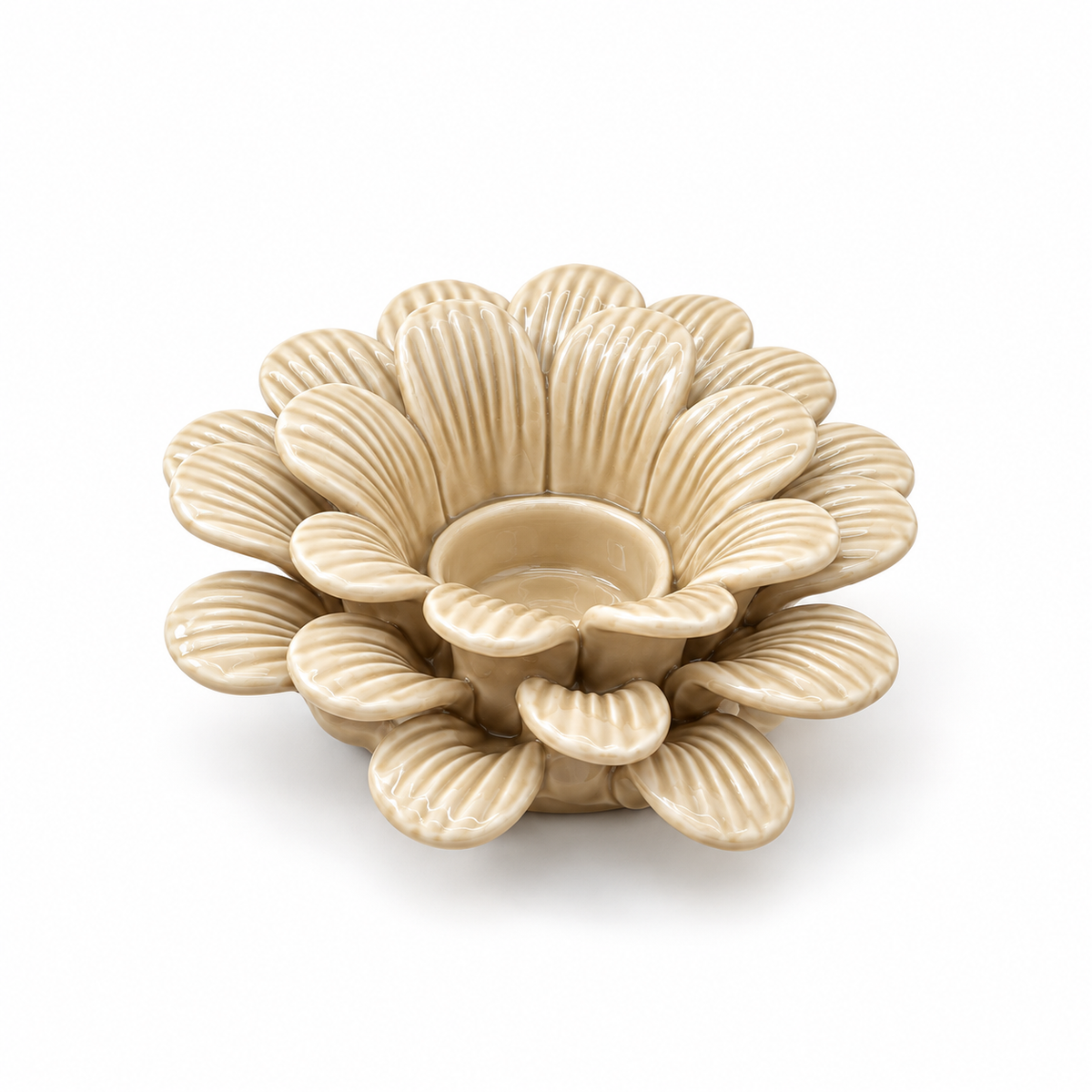 Keramieken kaarshouders & waxinelichthouders | Dahlia, Margriet en Roos | Beige Geluk in bloei