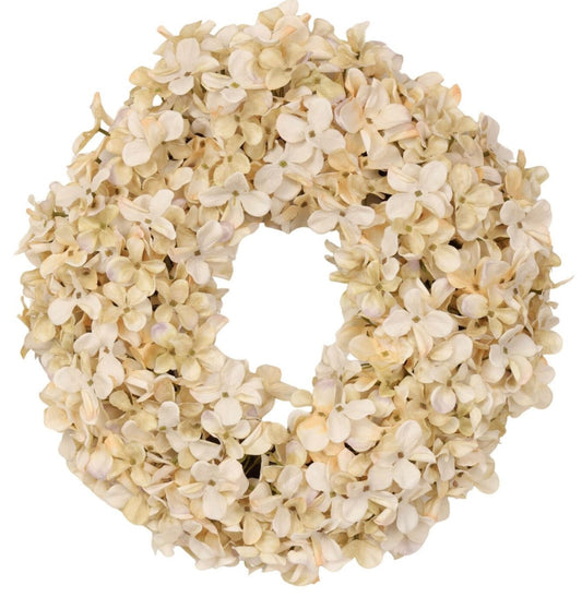 PRE-ORDER Luxe deurkrans van zijden hortensia’s Ø45 cm | Creme Geluk in bloei