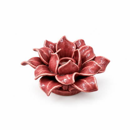 Keramieken kaarshouders & waxinelichthouders | Dahlia, Margriet en Roos | Burgundy Geluk in bloei