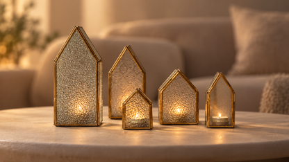 Decoratieve huisjes | Glas & goud Geluk in bloei