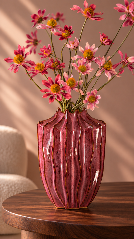 Keramieken vaas Aubergine/Burgundy | 22 × 22 × 30 cm Geluk in bloei