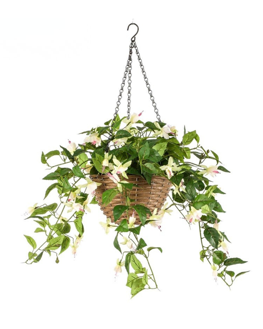 Fuchsia zijden hangplant 70 cm | Creme/Roze Geluk in bloei